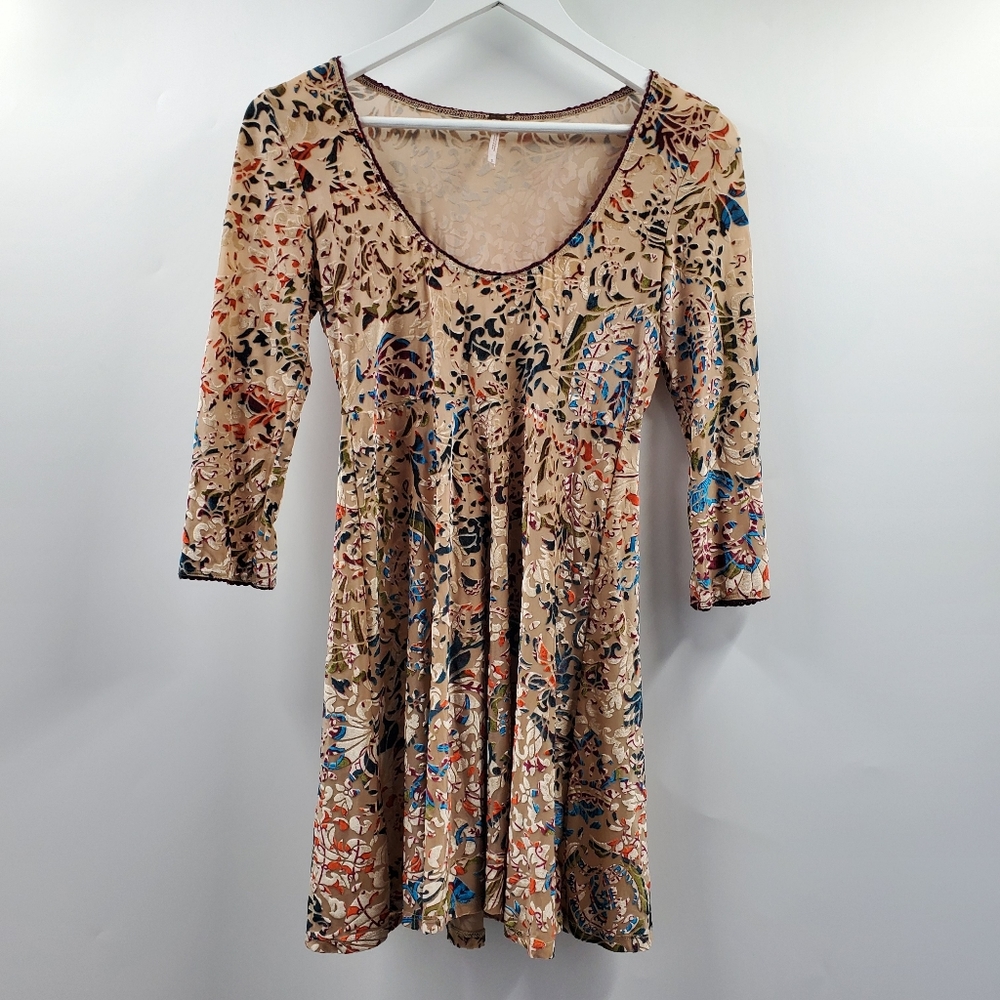 Free People Musa Velvet Burnout Mini Baby Doll Dress Boho Long Sleeves Witchy